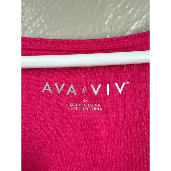 NWT Ava & Viv Shirt Women’s Pink Long Sleeve Sweetheart Tie Neck Plus Aize 2X - Picture 2 of 5